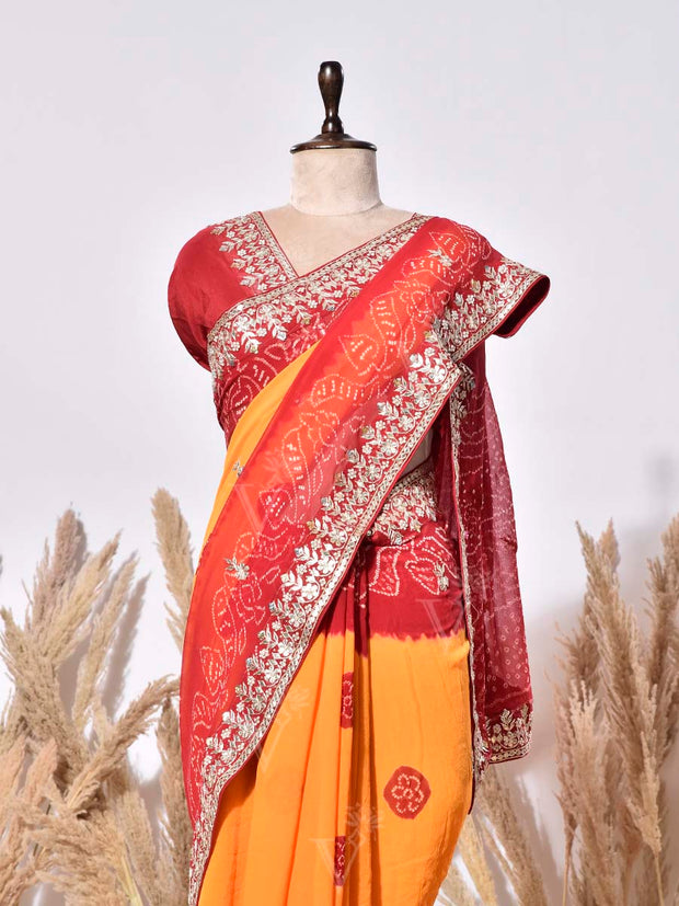 Red & Yellow Gorgette Saree