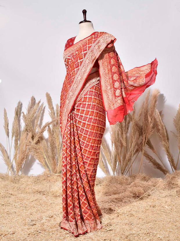 Red Banarasi Gorgette Saree