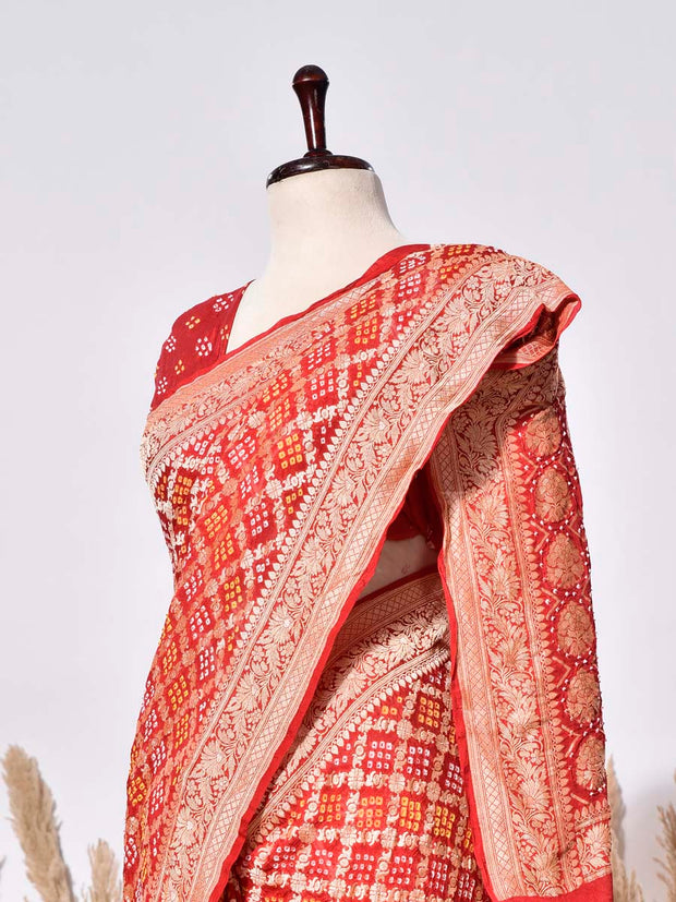 Red Banarasi Gorgette Saree