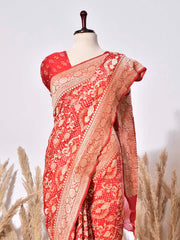 Red Banarasi Gorgette Saree