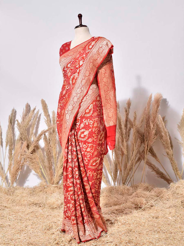 Red Banarasi Gorgette Saree