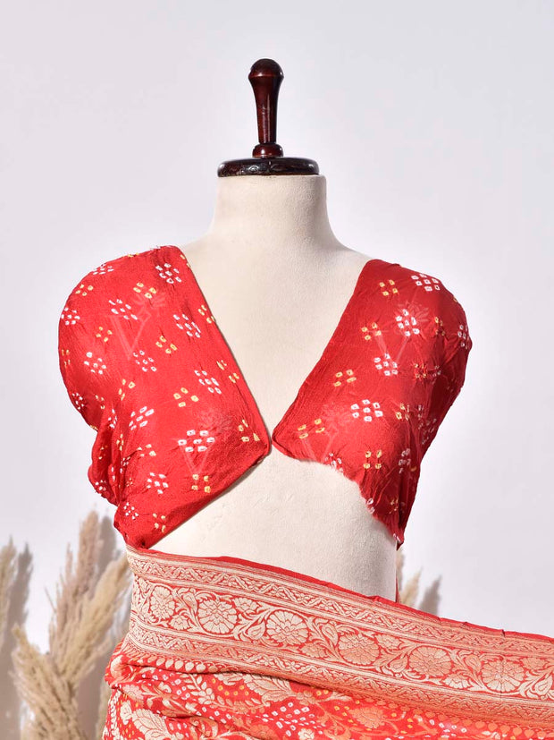 Red Banarasi Gorgette Saree