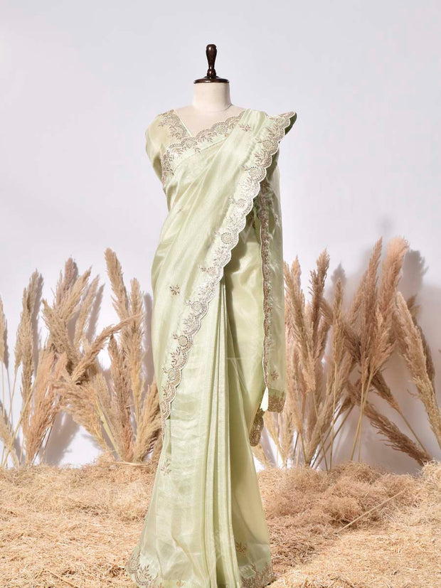 Pista Green Tissue Silk Saree