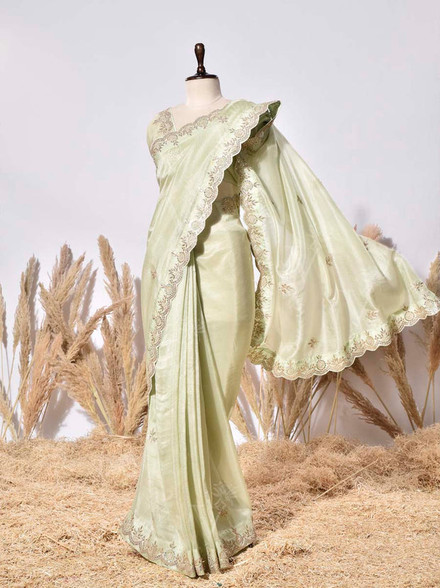 Pista Green Tissue Silk Saree