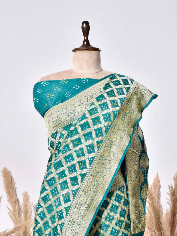 Green Banarasi Gorgette Saree