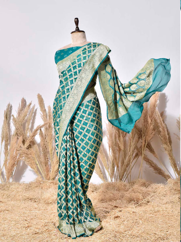 Green Banarasi Gorgette Saree