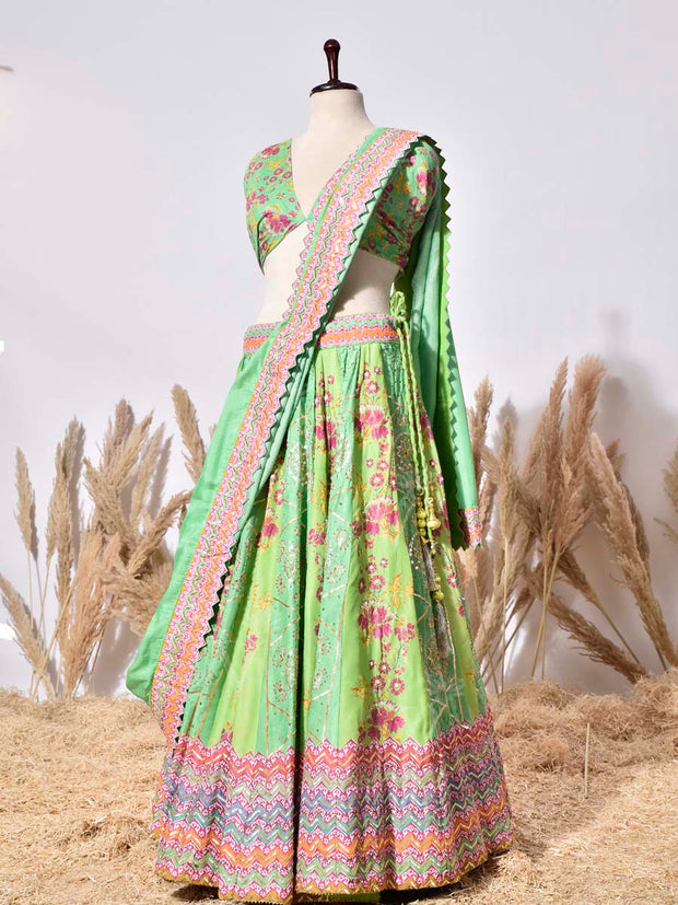 Green Vasansi Silk Lehenga Set