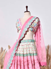 Pink and Green Vasansi Silk Lehenga Set
