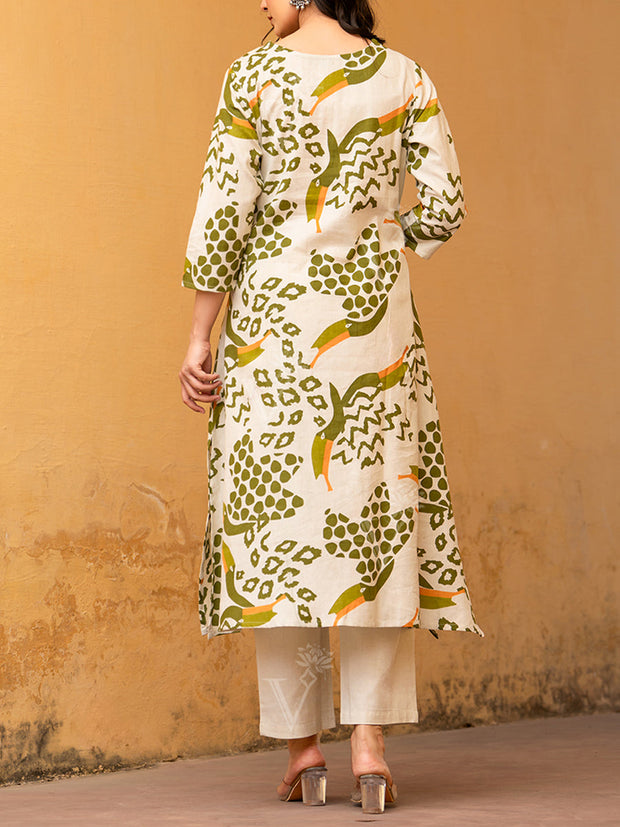 Off White Cotton Kurta Set