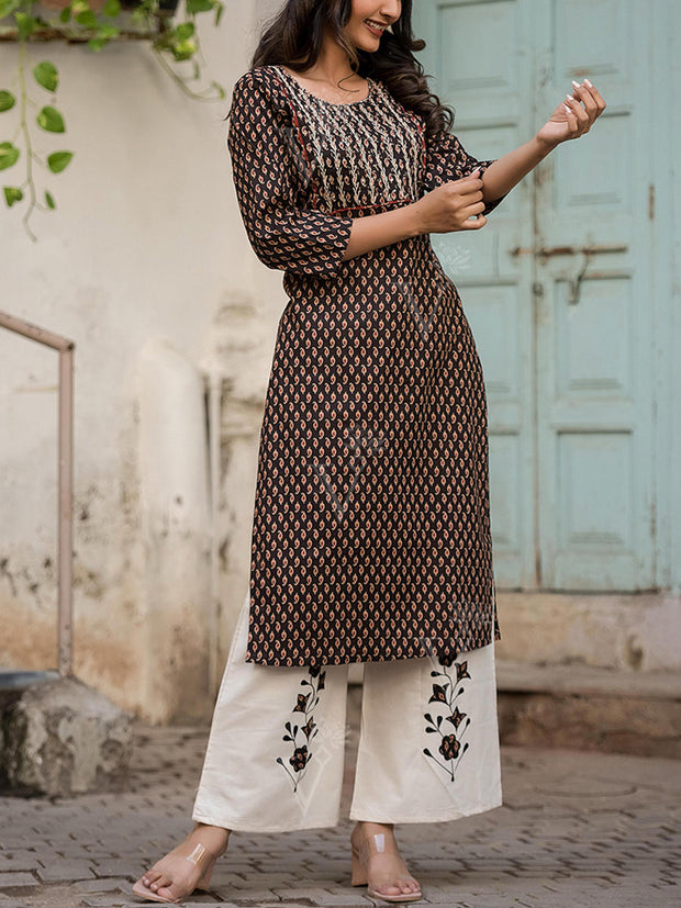 Brown Cotton Kurta Set