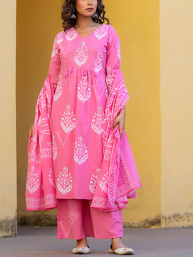 Pink Cotton Kurta Set