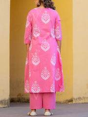 Pink Cotton Kurta Set