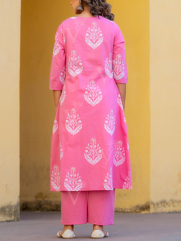 Pink Cotton Kurta Set