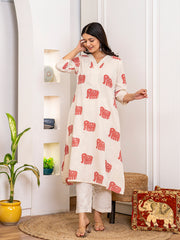 Off White Cotton Kurta Set