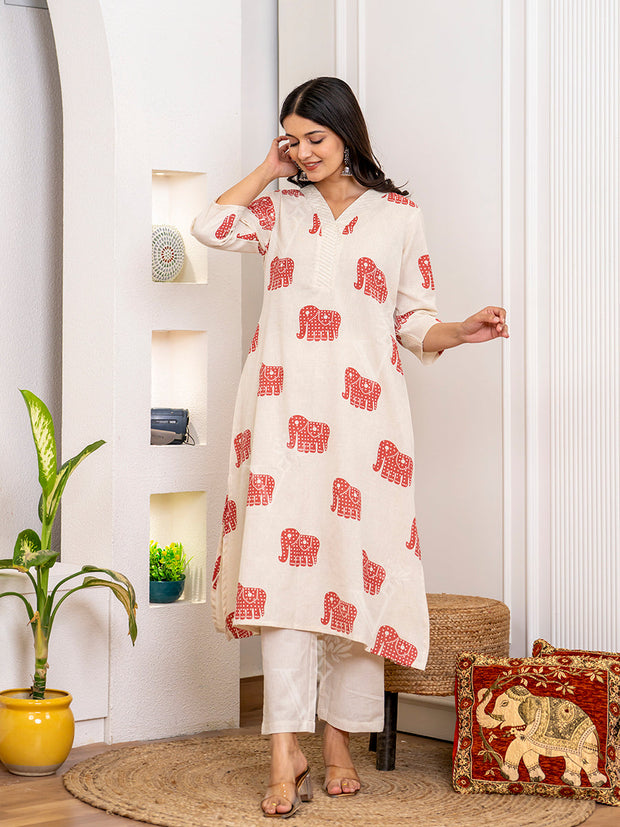 Off White Cotton Kurta Set