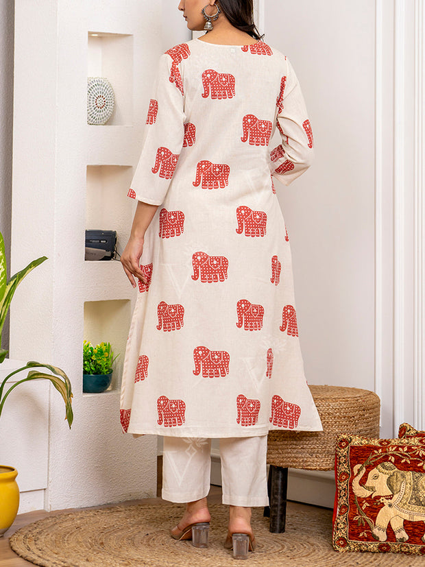 Off White Cotton Kurta Set
