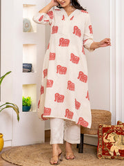 Off White Cotton Kurta Set