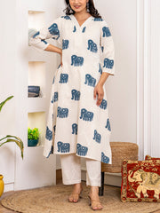 Off White Cotton Kurta Set