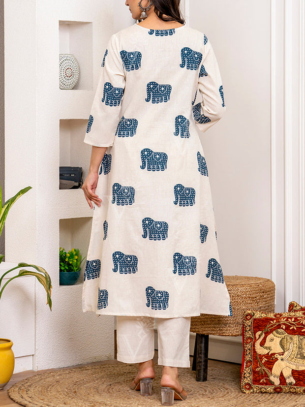 Off White Cotton Kurta Set