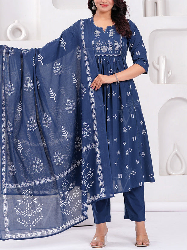 Blue Cotton Kurta Set