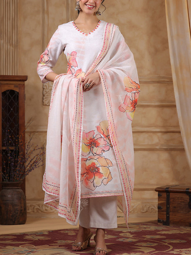 Off White Cotton Silk Kurta Set