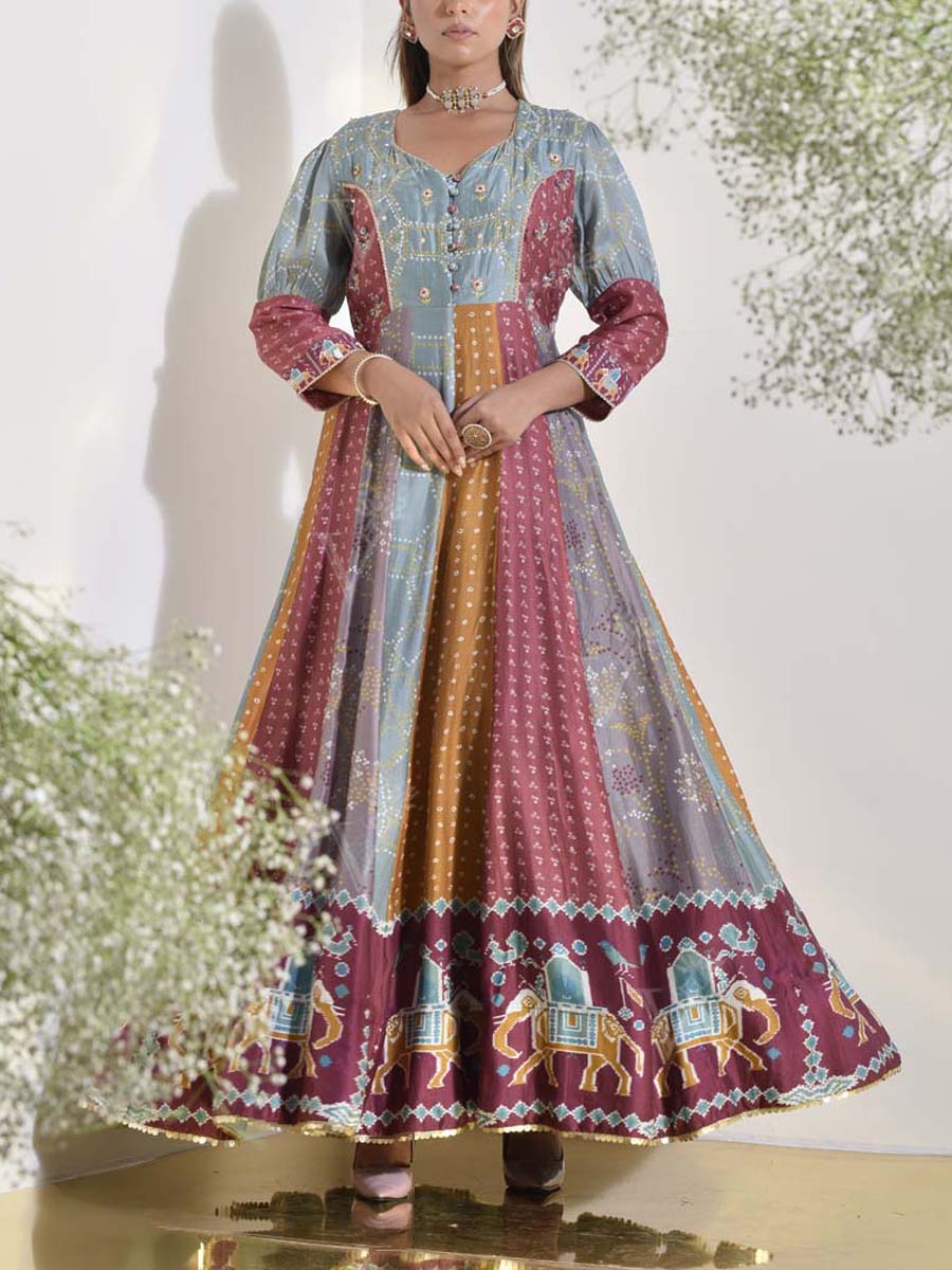 Buy Multi Color Vasansi Silk Bandhani Printed Anarkali Gown Online –  Vasansi Jaipur
