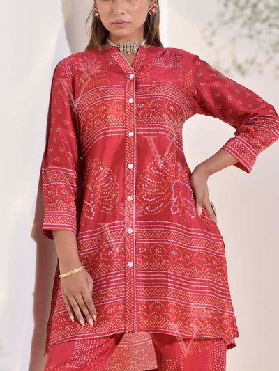 Red Vasansi Silk Bandhani Printed Co Ord Set