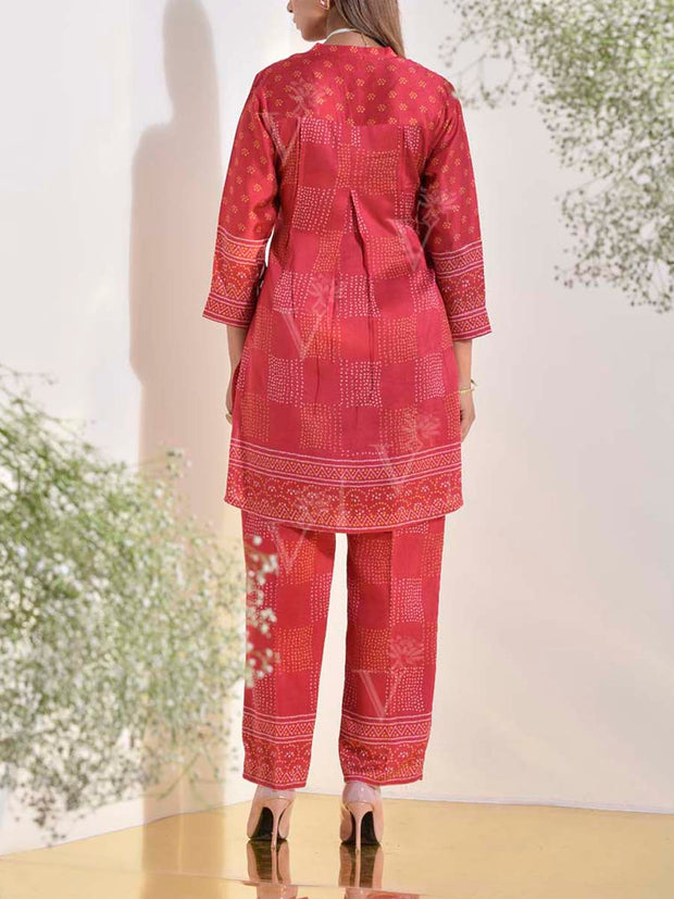 Red Vasansi Silk Bandhani Printed Co Ord Set