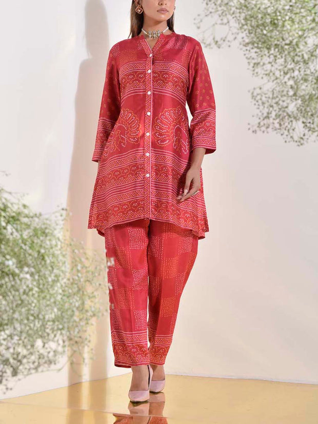 Red Vasansi Silk Bandhani Printed Co Ord Set
