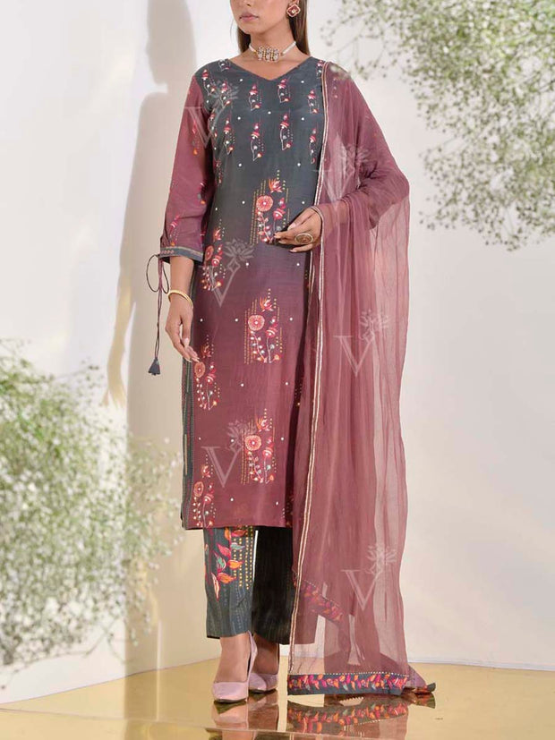 Burgandy Vasansi Silk Printed Co Ord Set