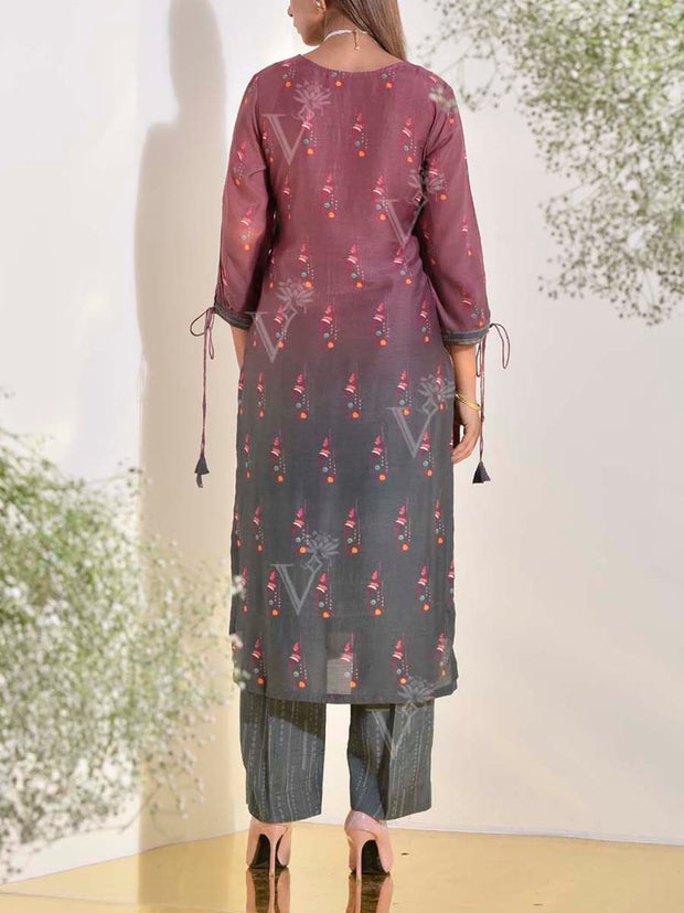 Burgandy Vasansi Silk Printed Co Ord Set