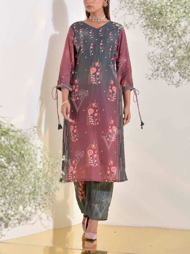 Burgandy Vasansi Silk Printed Co Ord Set