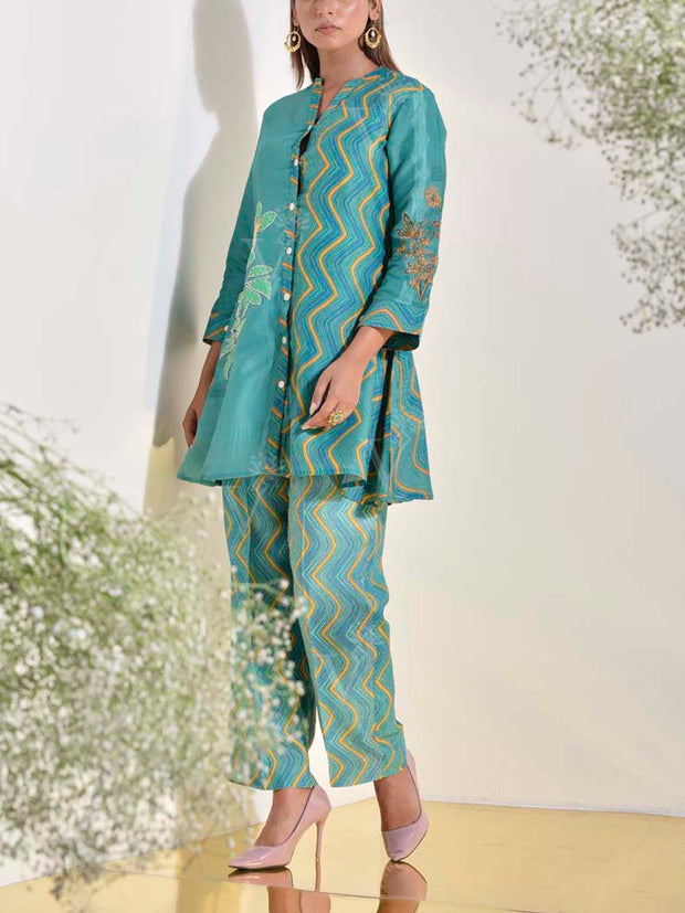 Teal Vasansi Silk Co Ord Set