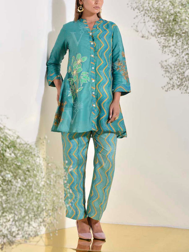 Teal Vasansi Silk Co Ord Set