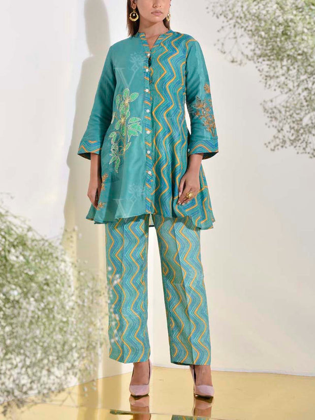 Teal Vasansi Silk Co Ord Set