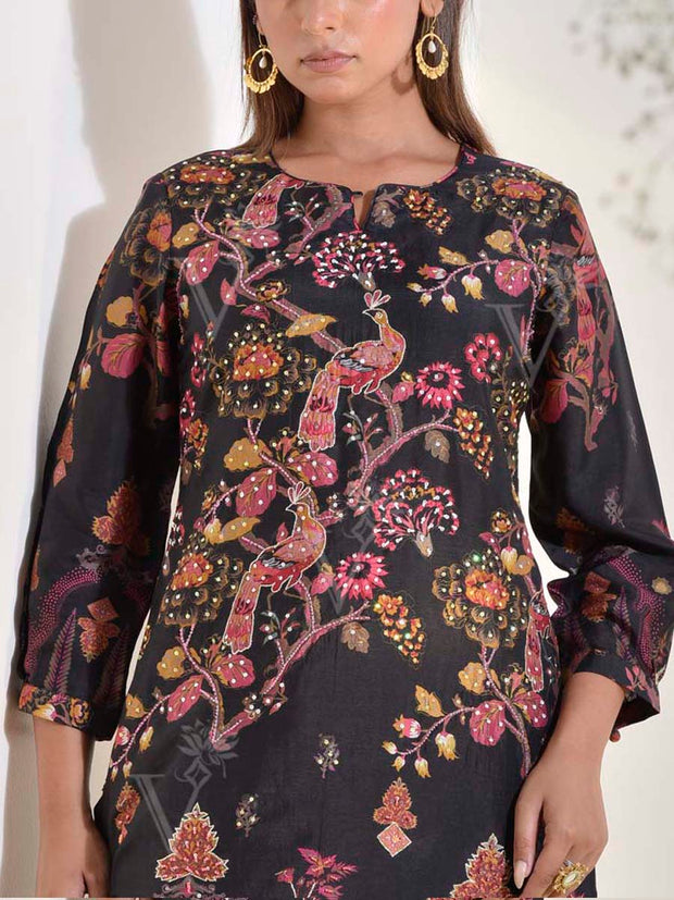 Black Vasansi Silk Embroidered Co Ord Set