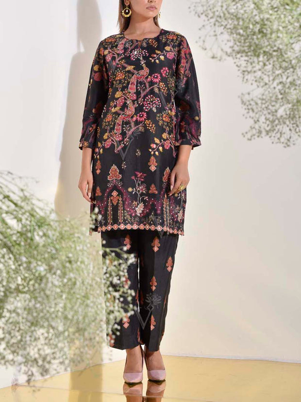 Black Vasansi Silk Embroidered Co Ord Set