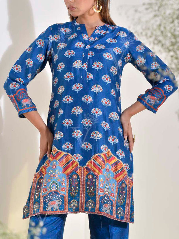 Blue Vasansi Silk Embroidered Co Ord Set
