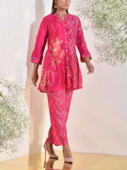 Raspberry Vasansi Silk Embroidered Co Ord Set