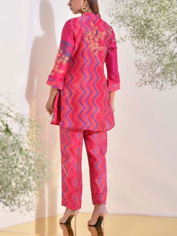 Raspberry Vasansi Silk Embroidered Co Ord Set