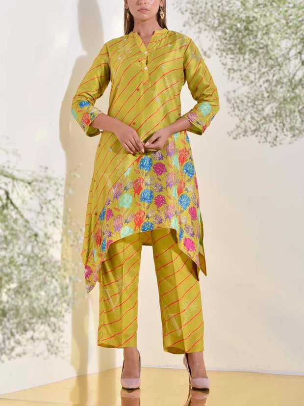 Grass Green Vasansi Silk Leheriya Co Ord Set