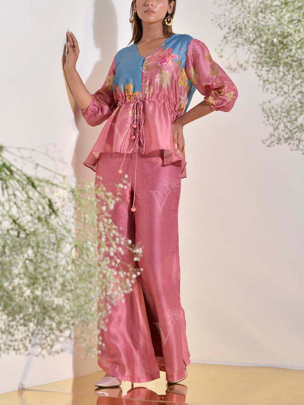 Salmon Pink Vasansi Silk Co Ord Set