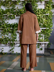 Brown Embroidered Cotton Co-Ord Set