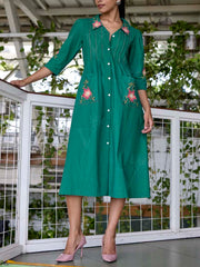 Green Embroidered Cotton Dress