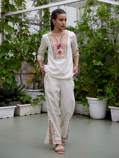 Off-White Embroidered Cotton Co-Ord Set