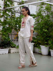 Off-White Embroidered Cotton Co-Ord Set