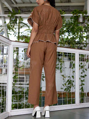 Brown Embroidered Cotton Co-Ord Set