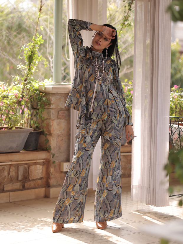 Grey Vasansi Silk Printed Co Ord Set