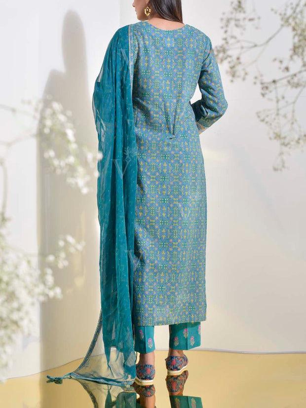 Ocean Blue Dobby Cotton Printed Suit Set