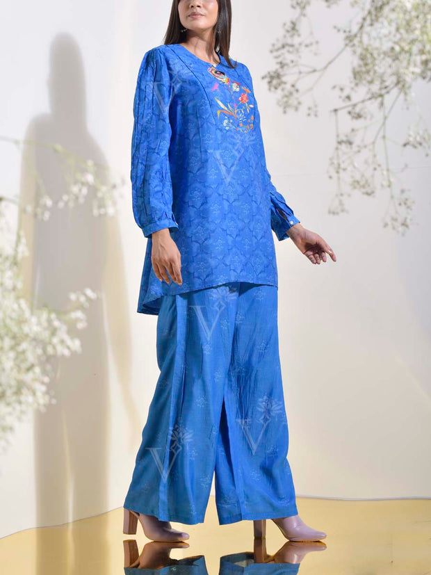 Blue Vasansi Silk Printed Co Ord Set